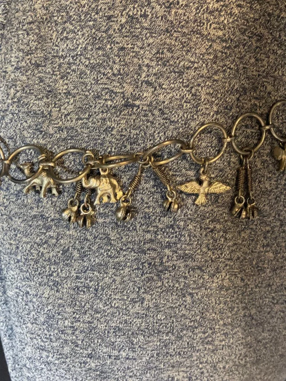 Vintage Metal Chain Belt with Animal Charms & Bells